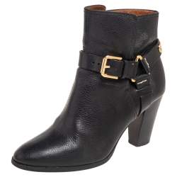 Pre Owned Ralph Lauren Black Leather Buckle Ankle  Boots Size 38.5