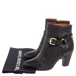 Pre Owned Ralph Lauren Black Leather Buckle Ankle  Boots Size 38.5