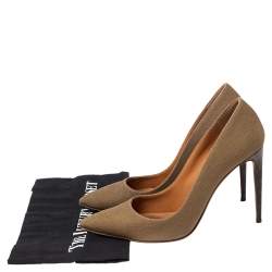 Pre Owned Ralph Lauren Olive Green Canvas Celia Pointed Toe Pumps Size 38.5