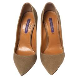 Pre Owned Ralph Lauren Olive Green Canvas Celia Pointed Toe Pumps Size 38.5