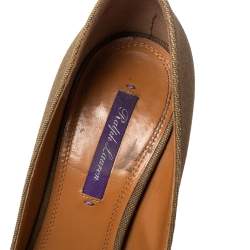 Pre Owned Ralph Lauren Olive Green Canvas Celia Pointed Toe Pumps Size 38.5