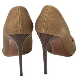 Pre Owned Ralph Lauren Olive Green Canvas Celia Pointed Toe Pumps Size 38.5