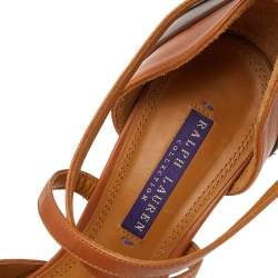 Pre Owned Ralph Lauren Brown Leather Ankle Strap Sandals Size 37.5