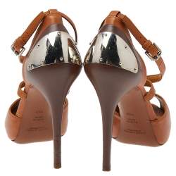 Pre Owned Ralph Lauren Brown Leather Ankle Strap Sandals Size 37.5