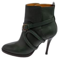 Pre Owned Ralph Lauren Green Leather Cross Strap Ankle Boots Size 39