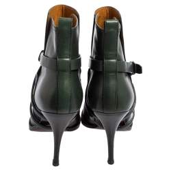 Pre Owned Ralph Lauren Green Leather Cross Strap Ankle Boots Size 39
