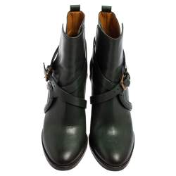 Pre Owned Ralph Lauren Green Leather Cross Strap Ankle Boots Size 39