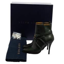 Pre Owned Ralph Lauren Green Leather Cross Strap Ankle Boots Size 39