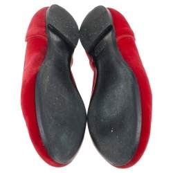 Pre Owned Ralph Lauren Collection Red Velvet Embroidered Ballet Flats Size 39.5