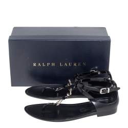 Pre Owned Ralph Lauren Black Jelly Karly Ankle-Strap Flat Sandals Size 38