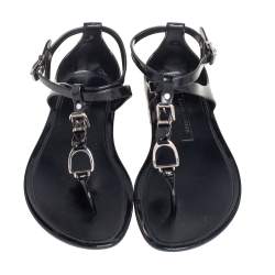 Pre Owned Ralph Lauren Black Jelly Karly Ankle-Strap Flat Sandals Size 38