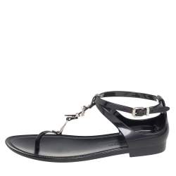 Pre Owned Ralph Lauren Black Jelly Karly Ankle-Strap Flat Sandals Size 38