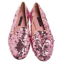 Ralph Lauren Pink Sequin Embellished Quintessa Pewter Smoking Slippers Size 37