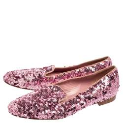 Ralph Lauren Pink Sequin Embellished Quintessa Pewter Smoking Slippers Size 37