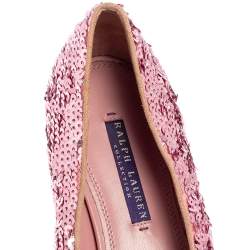 Ralph Lauren Pink Sequin Embellished Quintessa Pewter Smoking Slippers Size 37