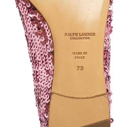 Ralph Lauren Pink Sequin Embellished Quintessa Pewter Smoking Slippers Size 37