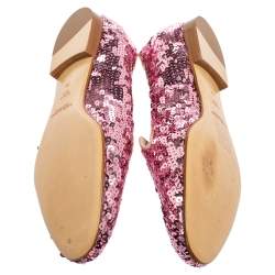 Ralph Lauren Pink Sequin Embellished Quintessa Pewter Smoking Slippers Size 37