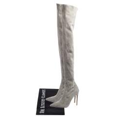 Pre Owned Ralph Lauren Grey Suede Over The Knee Boots Size 37
