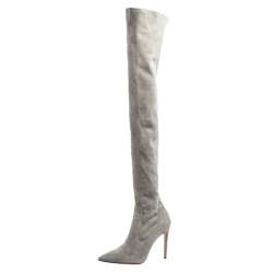 Pre Owned Ralph Lauren Grey Suede Over The Knee Boots Size 37