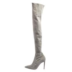 Pre Owned Ralph Lauren Grey Suede Over The Knee Boots Size 37