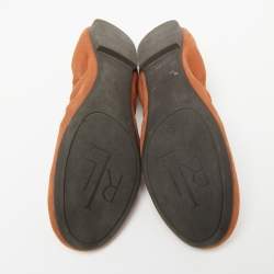Ralph Lauren Tan Leather Embossed Logo Scrunch Ballet Flats Size 37