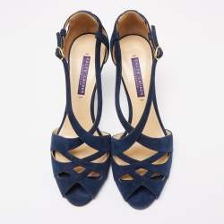 Pre Owned Ralph Lauren Collection Navy Blue Suede Crisscross Strap Sandals Size 38