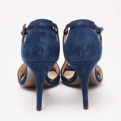 Pre Owned Ralph Lauren Collection Navy Blue Suede Crisscross Strap Sandals Size 38