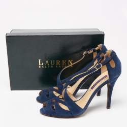 Pre Owned Ralph Lauren Collection Navy Blue Suede Crisscross Strap Sandals Size 38