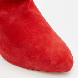 Pre Owned Ralph Lauren Red Suede Platform Ankle Boots Size 38