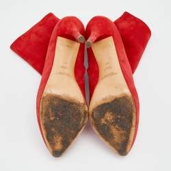 Pre Owned Ralph Lauren Red Suede Platform Ankle Boots Size 38