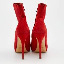 Pre Owned Ralph Lauren Red Suede Platform Ankle Boots Size 38