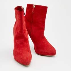 Pre Owned Ralph Lauren Red Suede Platform Ankle Boots Size 38