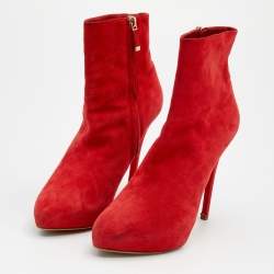 Pre Owned Ralph Lauren Red Suede Platform Ankle Boots Size 38