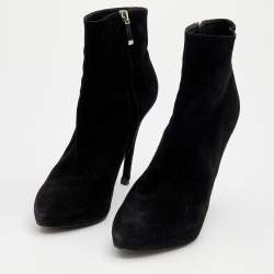 Pre Owned Ralph Lauren Black Suede Platform Ankle Length Boots Size 39