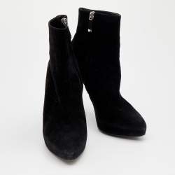 Pre Owned Ralph Lauren Black Suede Platform Ankle Length Boots Size 39