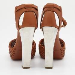 Pre Owned Ralph Lauren Brown Leather Platform Ankle Strap Sandals Size 39