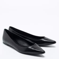 Pre Owned Ralph Lauren Black Leather Ballet Flats Size 38.5