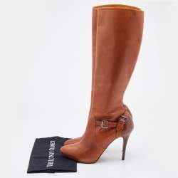 Pre Owned Ralph Lauren Tan Leather Knee Length Boot Size 38.5