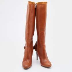 Pre Owned Ralph Lauren Tan Leather Knee Length Boot Size 38.5