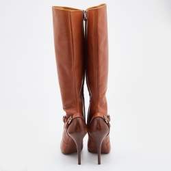 Pre Owned Ralph Lauren Tan Leather Knee Length Boot Size 38.5