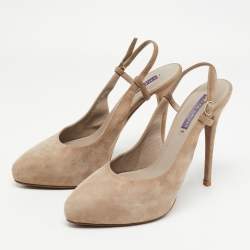 Pre Owned Ralph Lauren Grey Suede Slingback Pumps Size 40.5