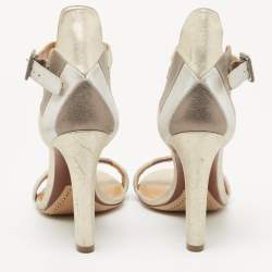 Pre Owned Ralph Lauren Metallic Glitter Suede Ankle Strap Sandals Size 38