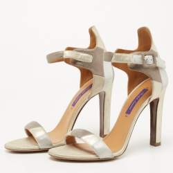 Pre Owned Ralph Lauren Metallic Glitter Suede Ankle Strap Sandals Size 38