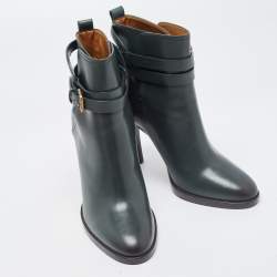 Pre Owned Ralph Lauren Dark Green Leather Ankle Boots Size 39