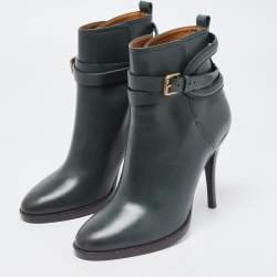 Pre Owned Ralph Lauren Dark Green Leather Ankle Boots Size 39