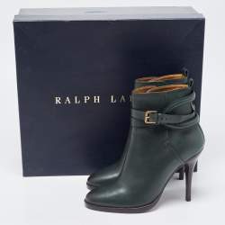 Pre Owned Ralph Lauren Dark Green Leather Ankle Boots Size 39