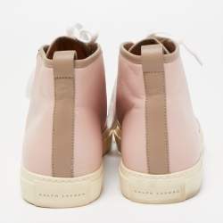 Pre Owned Ralph Lauren Pink/Brown Leather High Top Sneakers Size 40