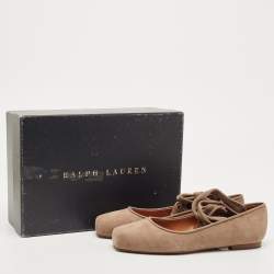 Pre Owned Ralph Lauren Brown Suede Ankle Wrap Ballet Flats Size 37