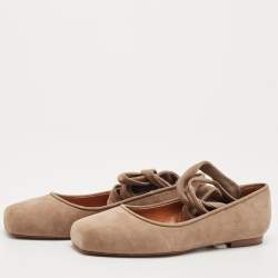 Pre Owned Ralph Lauren Brown Suede Ankle Wrap Ballet Flats Size 37