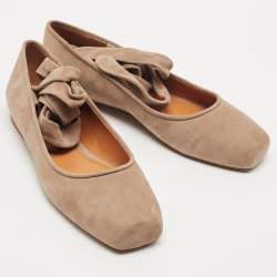 Pre Owned Ralph Lauren Brown Suede Ankle Wrap Ballet Flats Size 37